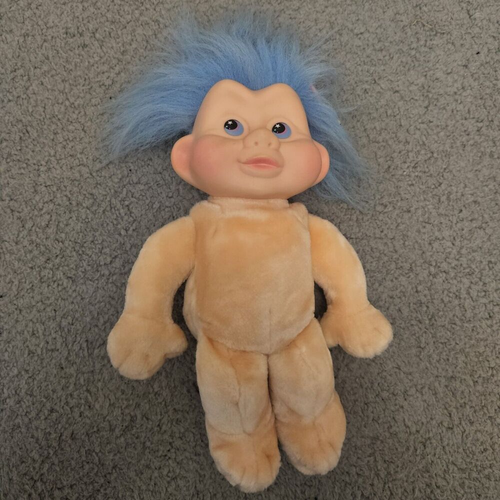 Vintage 1991 Applause Magic Troll Baby Blue Hair Plush‎ Doll Rubber Face